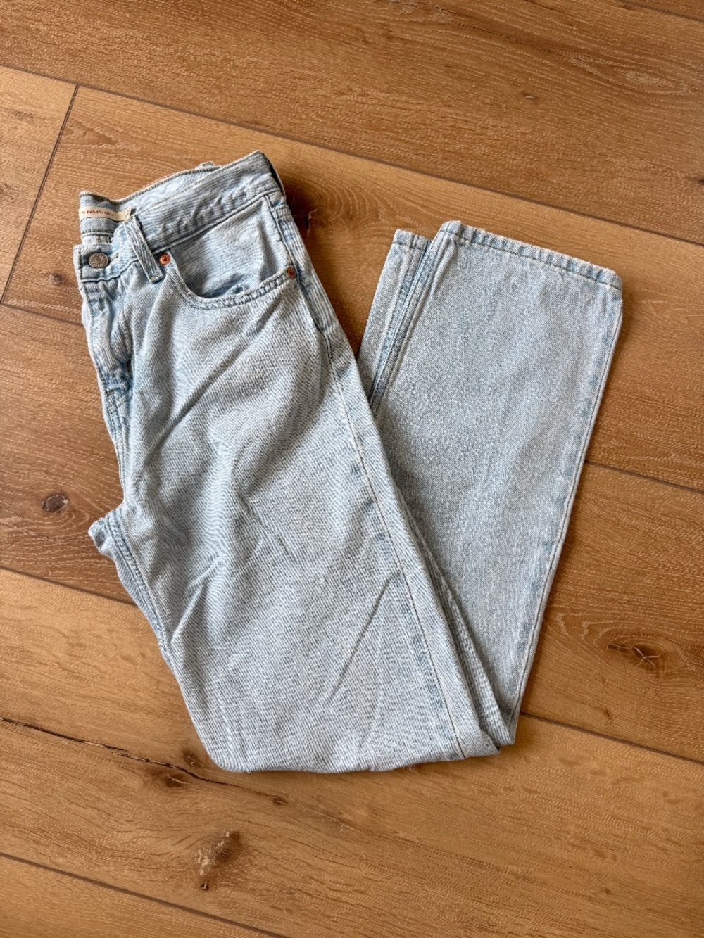 Levi's Womens Low Pro Straight Distressed Jeans Light Wash